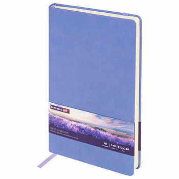 Скетчбук, слоновая кость 140 г/м2 130х210 мм, 80 л., КОЖЗАМ, резинка, BRAUBERG ART CLASSIC, пастель сиреневый