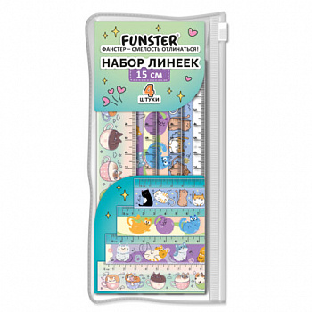 Линейки пластиковые 15 см FUNSTER, "КОТЫ", НАБОР 4 штуки, пенал