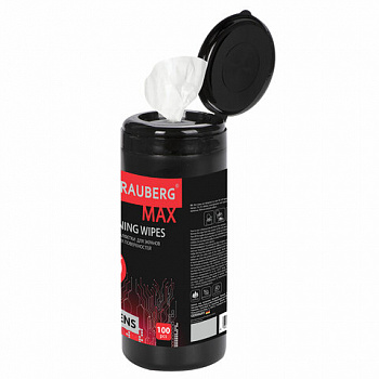 Салфетки для экранов всех типов и оптики BRAUBERG MAX ПЛОТНЫЕ, туба 100 шт., влажные