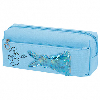 Пенал мягкий ЮНЛАНДИЯ, 2 отделения, полиэстер, "Bunny", голубой, 20х7х9 см