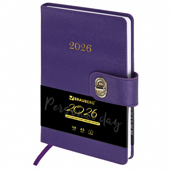 Ежедневник датированный 2026 А5 138х213 мм, BRAUBERG "Elegant", под кожу, застежка, фиолетовый