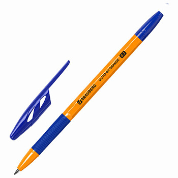 Ручки шариковые с грипом BRAUBERG "ULTRA GT ORANGE", НАБОР 8 ШТУК, СИНИЕ, корпус оранжевый, узел 0,7 мм, линия 0,35 мм