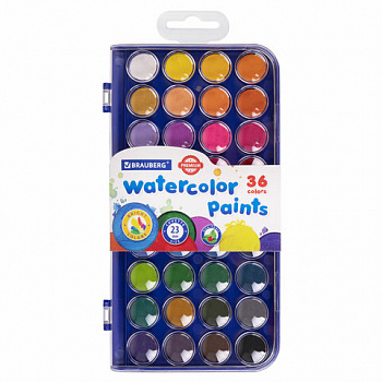 Краски акварельные BRAUBERG "PREMIUM" 36 цветов, круглые кюветы 23 мм, пенал
