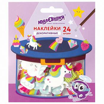 Наклейки из EVA "Единорог и радуга", 24 штуки, ассорти, ЮНЛАНДИЯ
