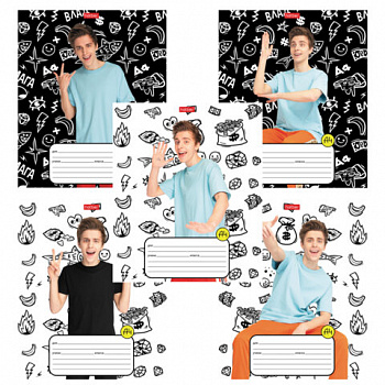 Тетрадь 12 л., HATBER клетка, обложка картон, "Влад А4" (микс в спайке), 073122, 12Т5В1