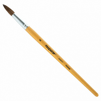 Кисть ПИФАГОР, ПОНИ, круглая, № 8, деревянная лакированная ручка, колпачок, пакет с подвесом