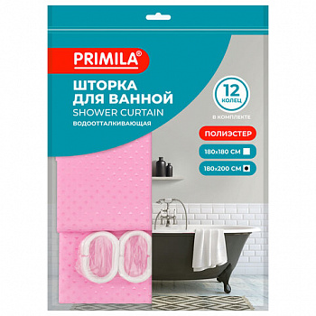 Шторка для ванной ПОЛИЭСТЕР, 180х200 см, кольца в комплекте, РОЗОВЫЙ БРИЛЛИАНТ, PRIMILA (ПРИМИЛА)