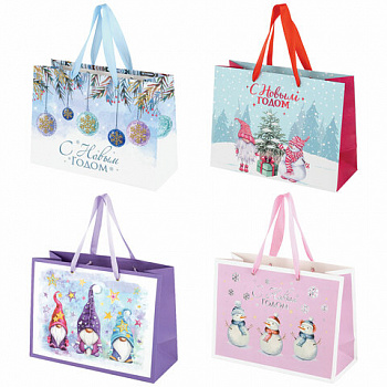 Пакет подарочный (1 штука) новогодний 27х11х20 см, "Artpaper Wide #1", ассорти, ЗОЛОТАЯ СКАЗКА