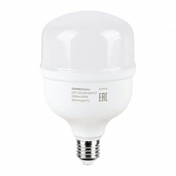Лампа светодиодная SONNEN EXTRA, 30 (250) Вт, Е27, цилиндр, холодный белый, 30000 ч, LED Т100-30W-6500-Е27