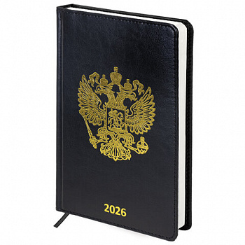 Ежедневник датированный 2026 А5 138х213 мм, BRAUBERG "State", под кожу, черный