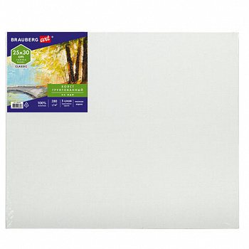 Холст на картоне, 25х30 см, грунтованный, хлопок, мелкое зерно, BRAUBERG ART CLASSIC