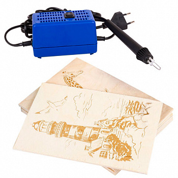 Набор для выжигания "Узор-10к", выжигатель + 8 досок (4 с рисунком + 4 чистых), 15x21 см, "Десятое королевство"