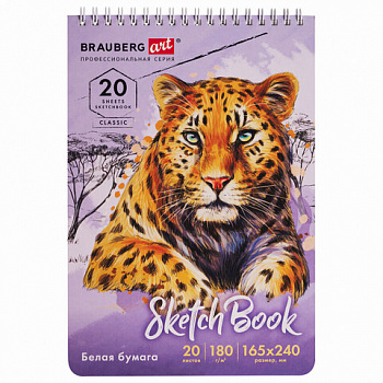 Скетчбук, белая бумага 180 г/м2, 165х240 мм, 20 л., гребень, твердая обложка, BRAUBERG ART CLASSIC
