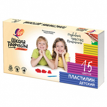 Пластилин детский ЛУЧ "Школа творчества", 15 цветов, 300 г, картонная упаковка, 29С 1764-08