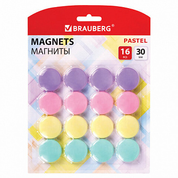 Магниты 30 мм, НАБОР 16 шт., BRAUBERG "PASTEL", блистер