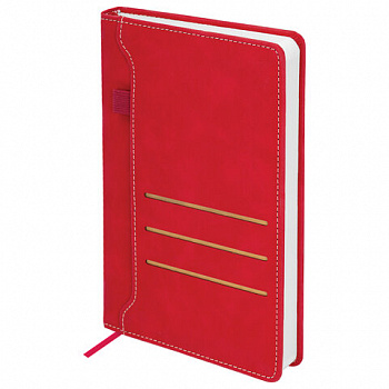 Ежедневник недатированный А5 138х213 мм, BRAUBERG "Slot", под кожу, держатель для ручки, 160 листов, красный