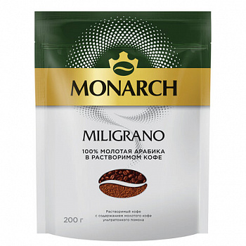 Кофе молотый в растворимом MONARCH "Miligrano" 200 г, сублимированный