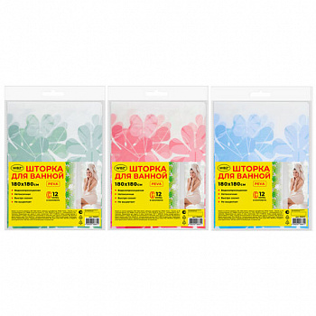 Шторка для ванной PEVA, 180х180 см, кольца в комплекте, 3 дизайна ассорти, ЦВЕТЫ, WBZ (ВБЗ)