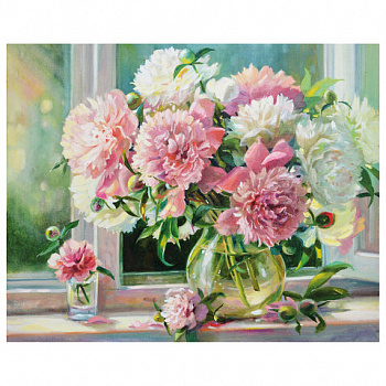 Картина по номерам 40х50 см, ОСТРОВ СОКРОВИЩ "Пионы", на подрамнике, акрил, кисти