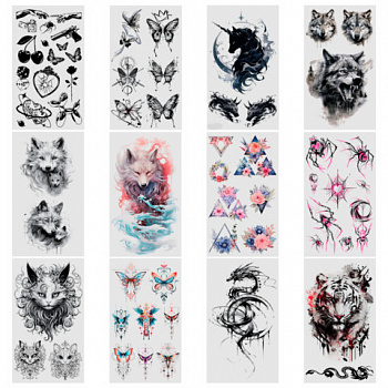 Наклейки-тату переводные "Разные", 20,5х10 см, ассорти 12 видов, FUNSTER (ФАНСТЕР)