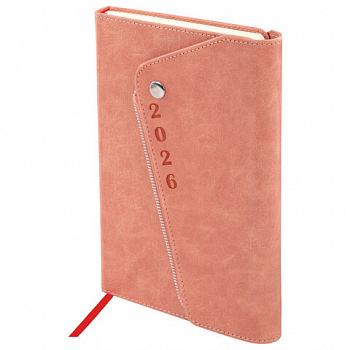 Ежедневник датированный 2026, А5, 145х213 мм, BRAUBERG "Jacket", под кожу, клапан, держатель, розовый
