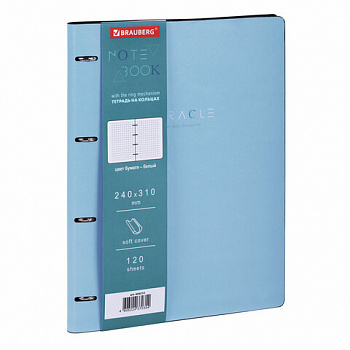 Тетрадь на кольцах БОЛЬШАЯ А4 (240х310 мм), 120 л., под кожу, BRAUBERG VISTA, "Пастельная"