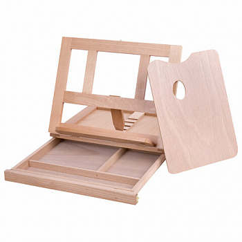 Мольберт настольный из бука с выдвижным ящиком, 34,5х26х27 см, холст до 30 см, BRAUBERG ART