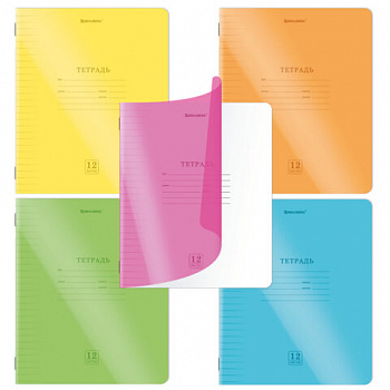Тетрадь пластиковая обложка (НЕОН) 12 листов, линия, BRAUBERG "Smart Cover", АССОРТИ (микс в спайке)