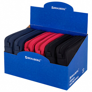 Пенал мягкий BRAUBERG, 2 отделения, ассорти 3 цвета, "Basic", 19х9х4 см, дисплей