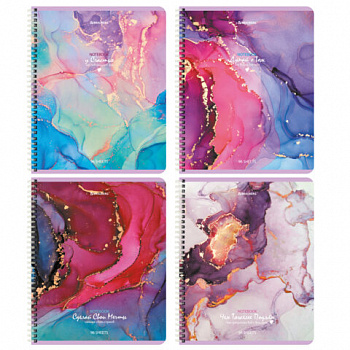 Тетрадь А5, 96 л., BRAUBERG, гребень, клетка, обложка картон, "Мрамор" (микс в спайке)