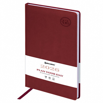 Ежедневник датированный 2026 БОЛЬШОЙ ФОРМАТ 210х297 мм, А4, BRAUBERG "Favorite", под кожу, бордо