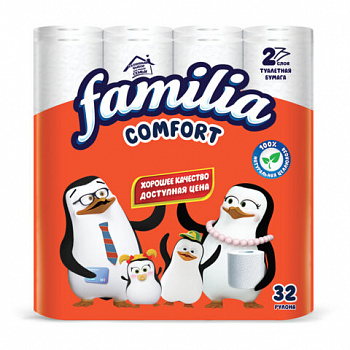 Бумага туалетная бытовая, спайка 32 шт., 2-слойная (32х14,8 м), FAMILIA COMFORT, белая