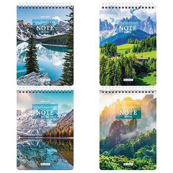 Блокнот А5 (146х206 мм), 60 л., гребень, картон, жесткая подложка, клетка, BRAUBERG, "Горные пейзажи"