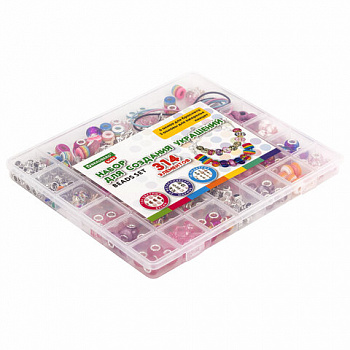 Набор для создания бижутерии и украшений 314 элементов Розовый в пластиковом боксе, BRAUBERG KIDS