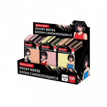 Блок самоклеящийся (стикеры) BRAUBERG ANIME, 73х73 мм, 20 листов, дизайн ассорти