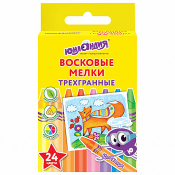 Восковые мелки трехгранные ЮНЛАНДИЯ "ЮНЛАНДИК И МУДРЫЙ ЛИС", НАБОР 24 цвета