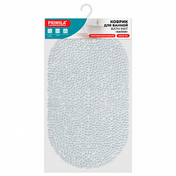 Коврик для ванны противоскользящий 69х39 см, "Капли", овальный, прозрачный, ПВХ, PRIMILA (ПРИМИЛА)