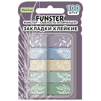 Закладки клейкие Z-сложения FUNSTER (ФАНСТЕР) "Флора", 45х12 мм, 100 шт., (5 цветов х 20 листов), в диспенсере