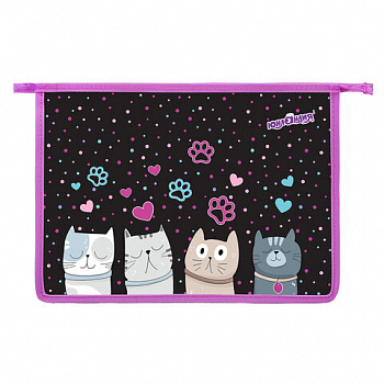 Папка для тетрадей ЮНЛАНДИЯ А4, 1 отделение, пластик, на молнии, "Cat squad"