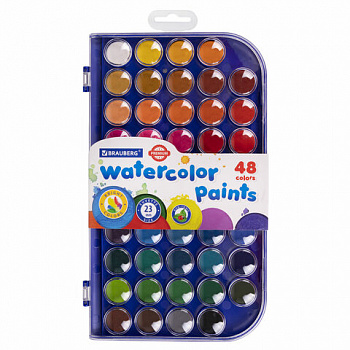 Краски акварельные BRAUBERG "PREMIUM" 48 цветов, круглые кюветы 23 мм, пенал