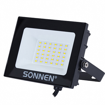 Прожектор светодиодный 30 Вт, 6500 К, 2400 Лм, 30 м2, IP65, 146x98x26 мм, черный, SONNEN