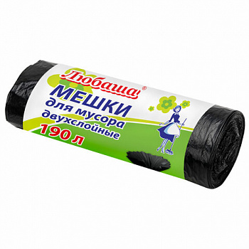 Мешки для мусора 190 л черные в рулоне 10 шт., ПВД 23 мкм, 90х120 см, ЛЮБАША "эконом ПЛЮС"