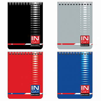 Блокнот МАЛЫЙ ФОРМАТ А6 108х146 мм, 48 л., гребень, мелованная картонная обложка, клетка, BRAUBERG, "INDAY", ассорти