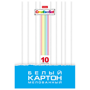Картон белый А4 МЕЛОВАННЫЙ, 10 листов, в папке, HATBER, 200х280мм, Creative Set, 0949, 10Кб4_05806