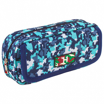 Пенал BRAUBERG для мальчиков, 1 отделение, органайзер, мягкий, "Military", синий, 21х5х9 см