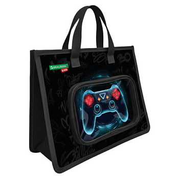 Папка на молнии с ручками BRAUBERG KIDS А4, 1 отделение, доп.карманы, пластик, "Bright gamepad"