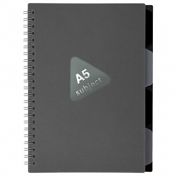 Тетрадь обложка пластик, А5 80 л., гребень, 4 разделителя, клетка, BRAUBERG, серый