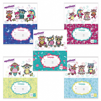 Тетрадь 12 л. ЮНЛАНДИЯ линия, обложка картон, "УМНЫЕ СОВЫ"