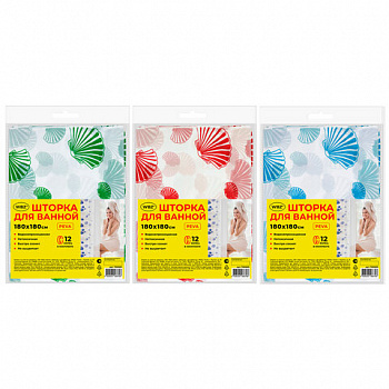 Шторка для ванной PEVA, 180х180 см, кольца в комплекте, 3 дизайна ассорти, МОРЕ, WBZ (ВБЗ)