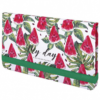 Еженедельник недатированный с резинкой (171х93 мм), BRAUBERG, твердый, УФ-ЛАК, 64 л., "Watermelon"